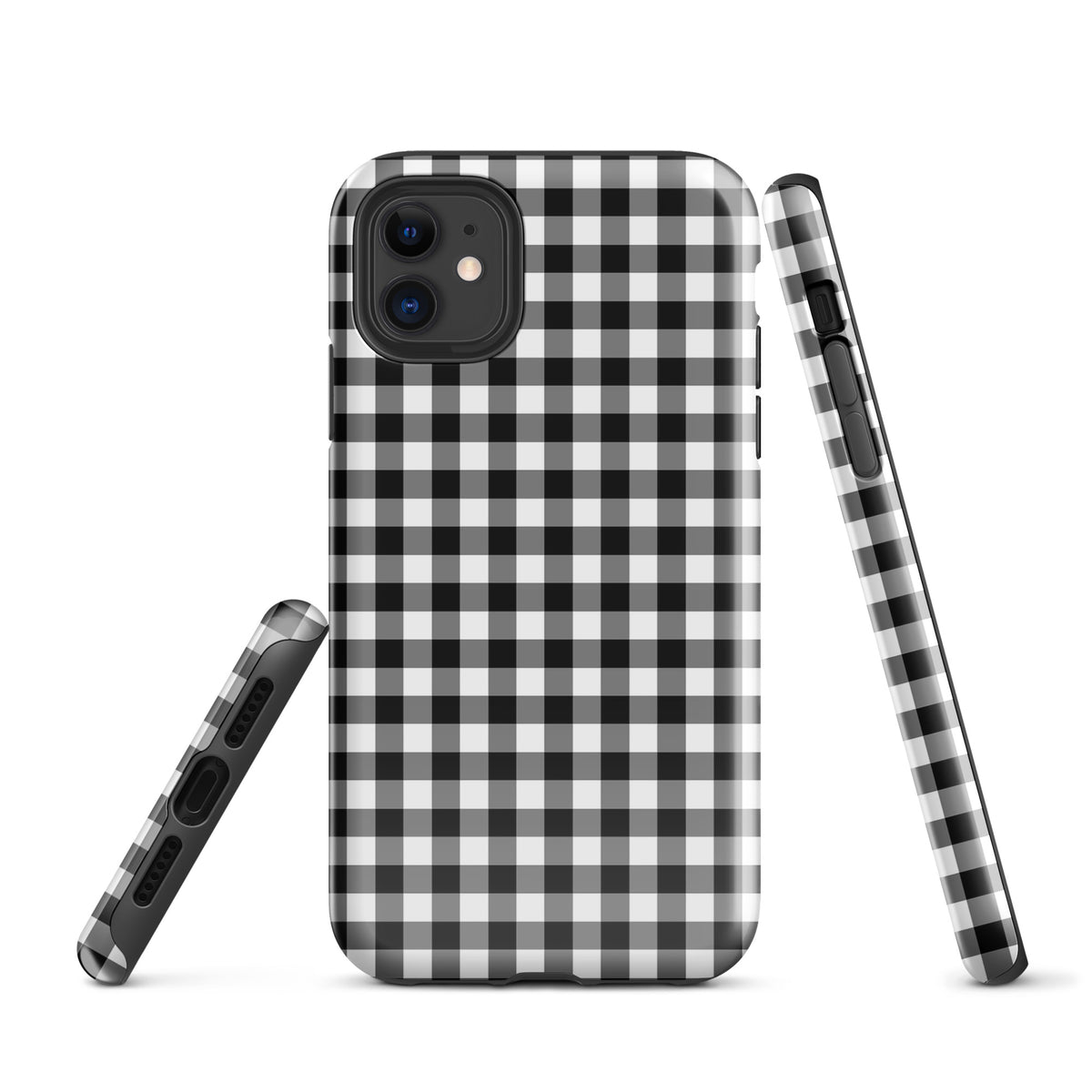 Phone Case for iPhone with black and white gingham pattern, offering stylish protection and luxury design.