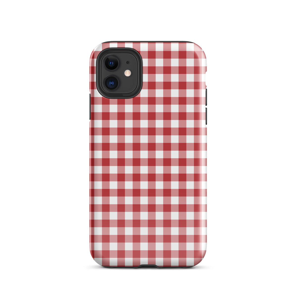 Phone Case with red and white gingham pattern, stylish and durable for iPhone protection and charm.
