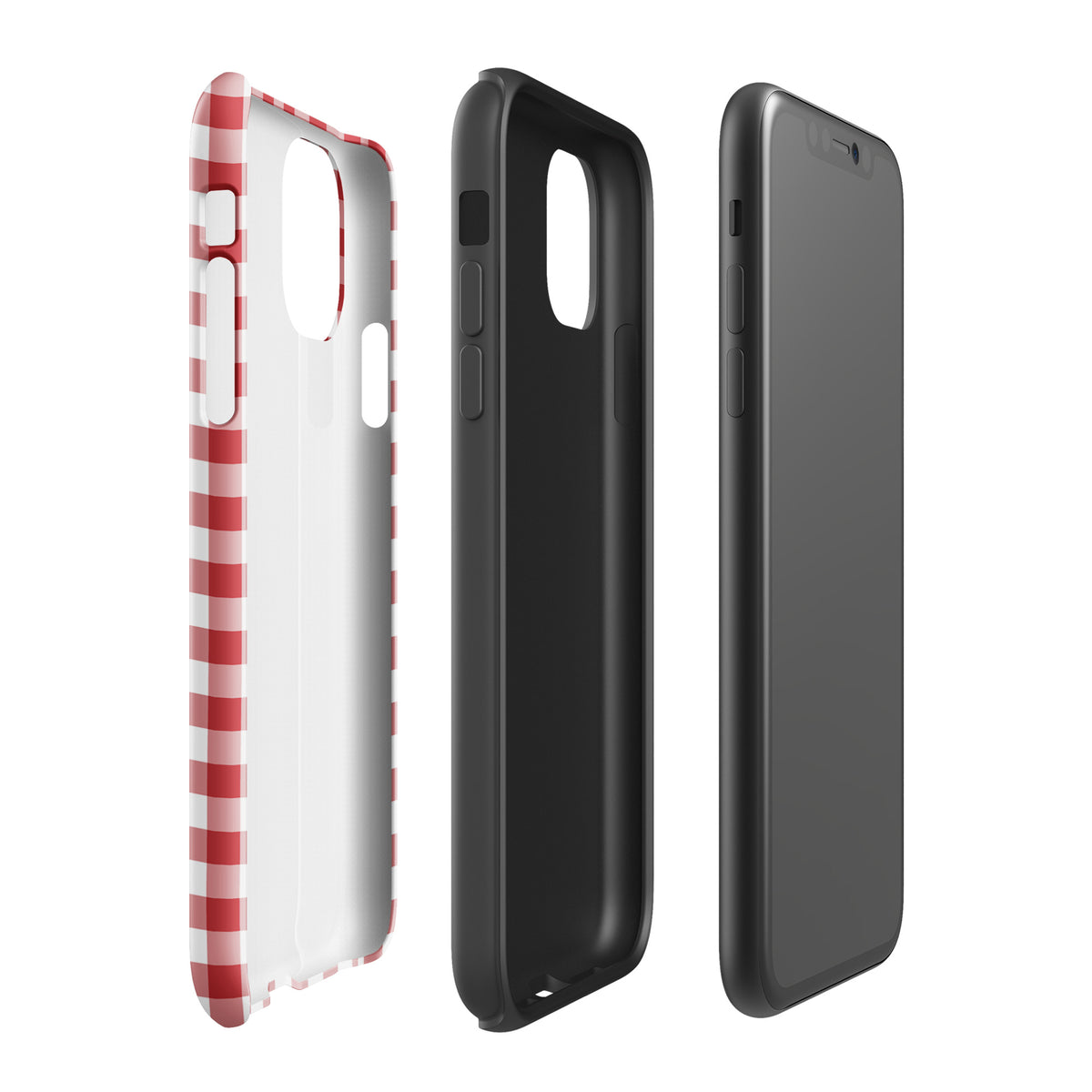 Phone Case with red and white gingham pattern for iPhone, showcasing style and protection in a durable design.
