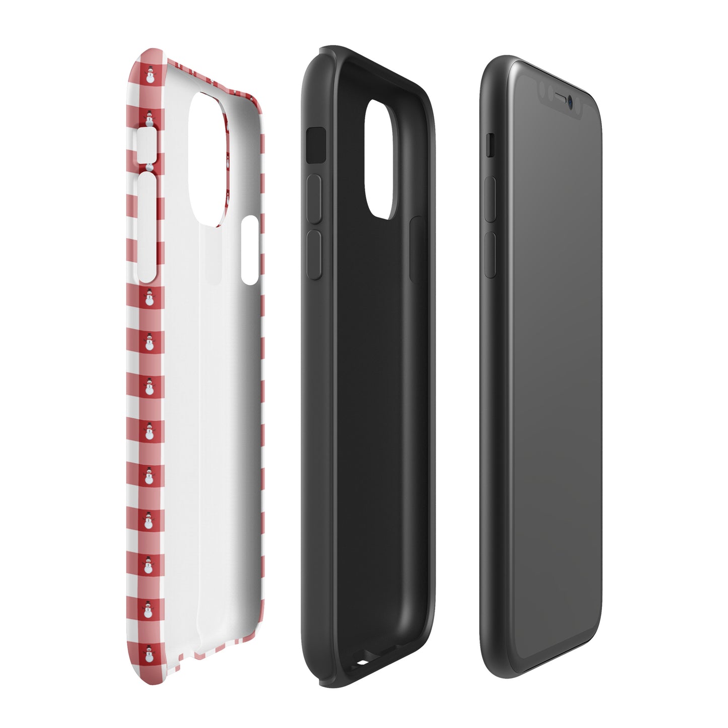 Phone Case for iPhone with Snowman Gingham Winter Design, showing festive red-and-white pattern and durable construction.