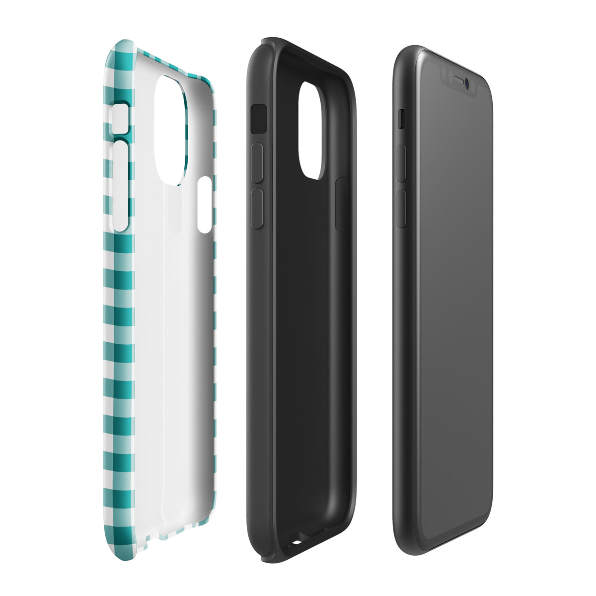 Phone Case for iPhone with teal and white gingham pattern, showcasing stylish yet protective design.