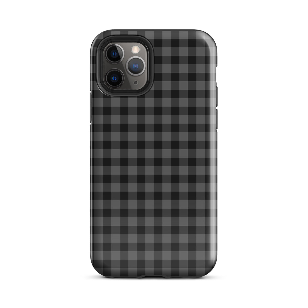 Phone Case with black charcoal gingham pattern for iPhone, stylish and durable design for modern protection.