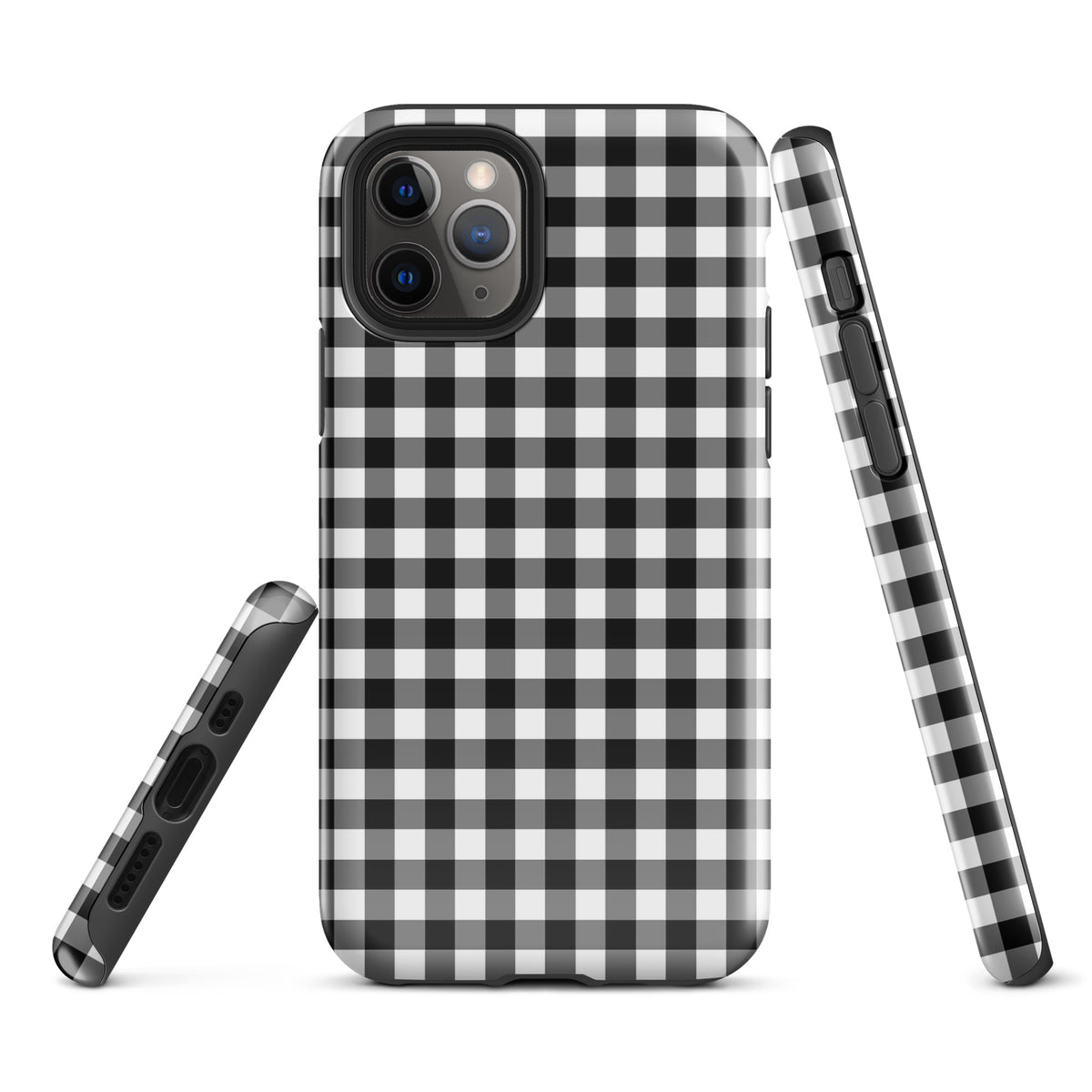 Phone Case for iPhone with black and white gingham pattern, providing style and protection.