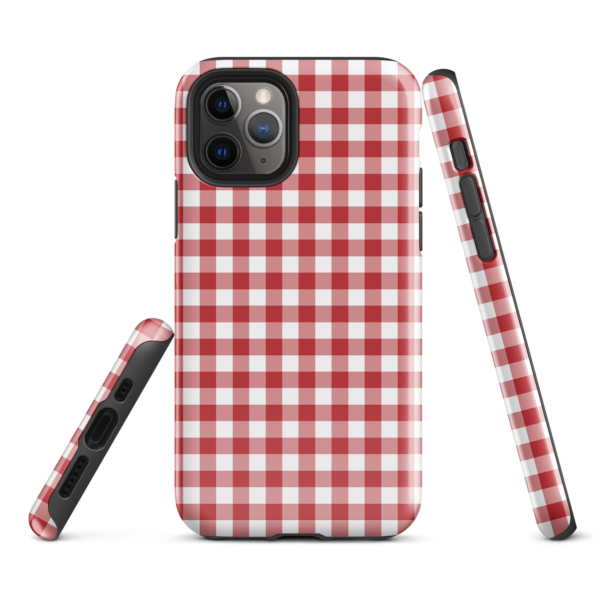 Phone Case for iPhone featuring classic red-and-white gingham pattern for stylish protection and luxury craftsmanship.