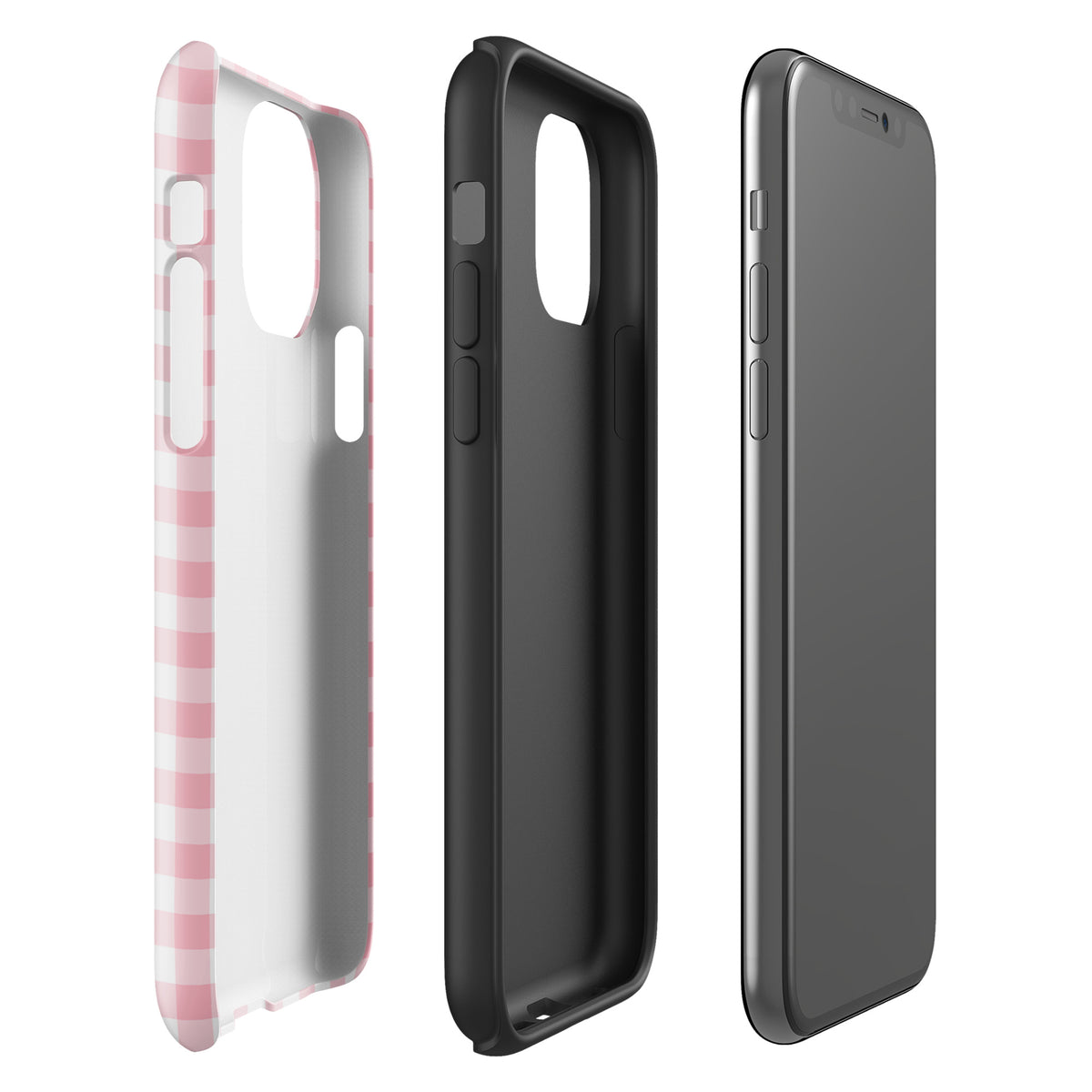 Phone Case for iPhone in pink and white gingham pattern offering chic style and protection against damage.