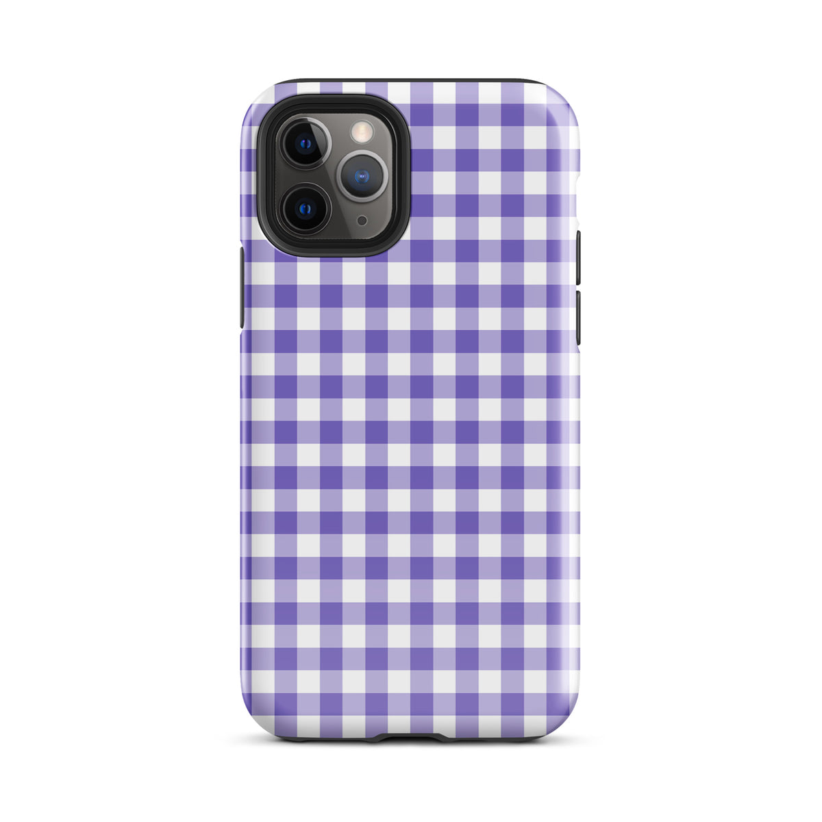 Phone Case with purple and white gingham pattern for iPhone, combining chic style with durability and protection.