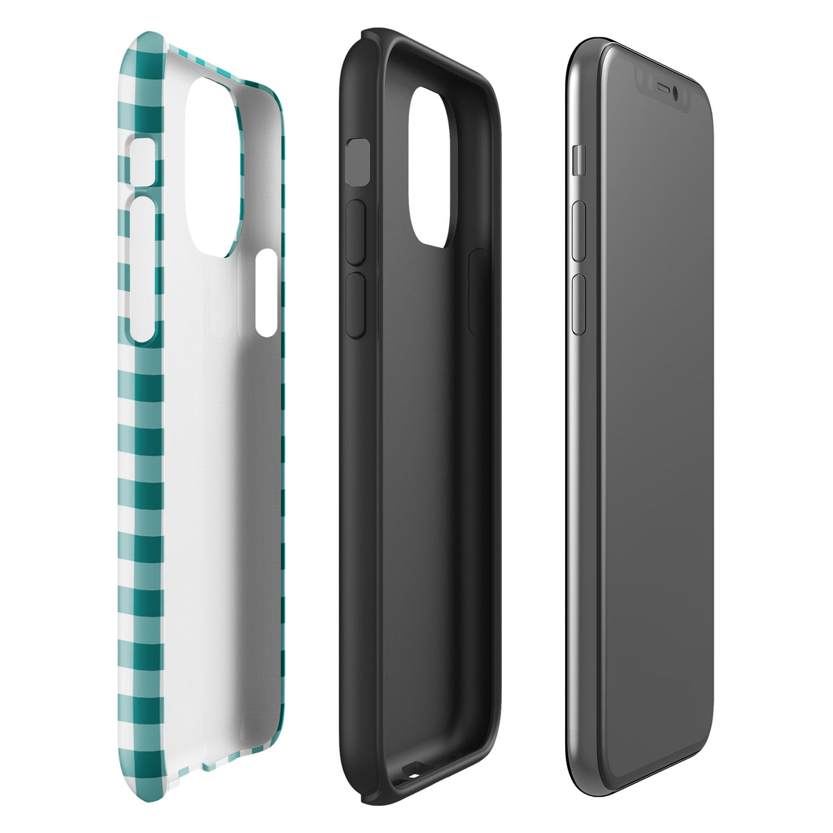 Phone Case for iPhone with teal and white gingham pattern, showcasing stylish design and durable protection.