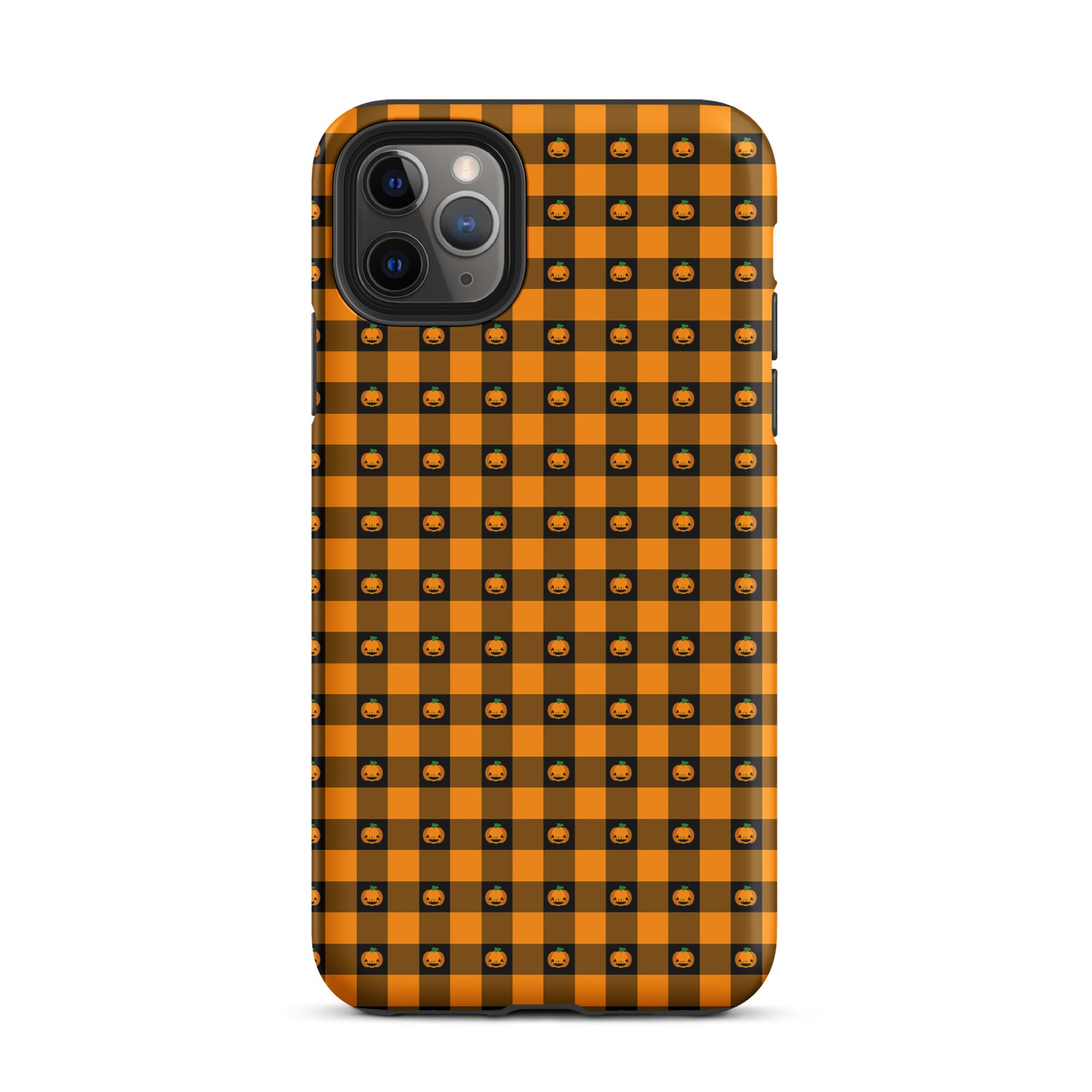 Phone Case for iPhone with Playful Pumpkin Gingham Halloween Design, featuring cute jack-o’-lanterns for a festive look.