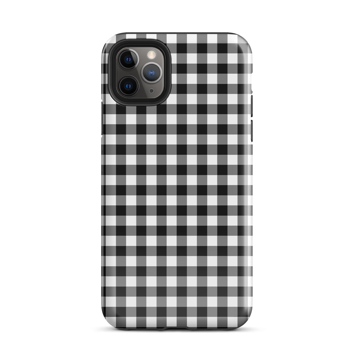 Phone Case for iPhone in black and white gingham pattern offering stylish luxury and durable protection.