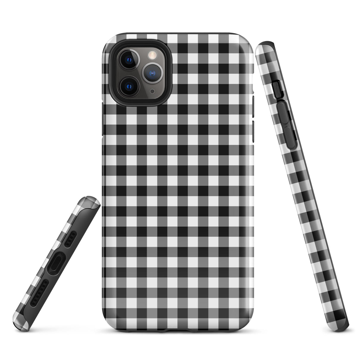 Phone Case with black and white gingham pattern for iPhone, combining charming style and protection.