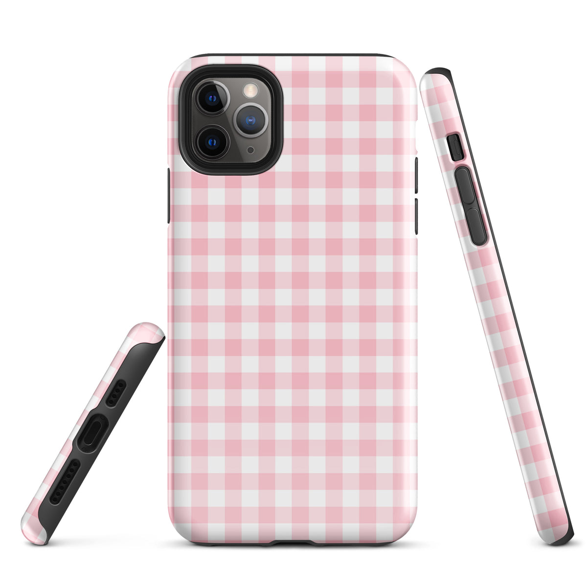 Phone Case for iPhone with pink and white gingham pattern, blending style and protection.