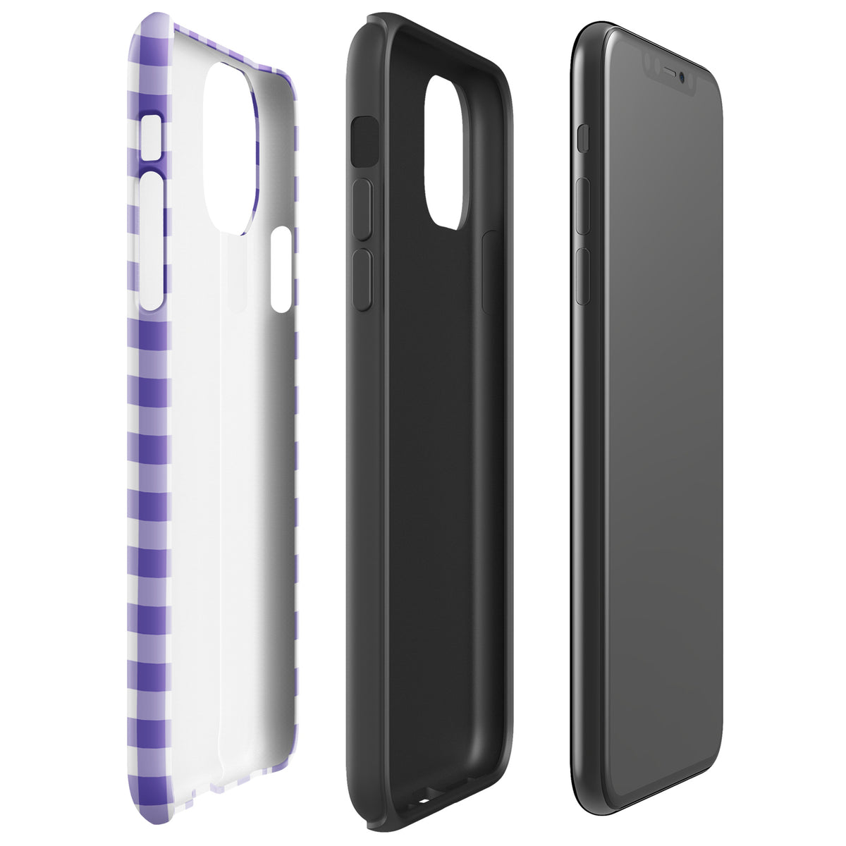 Purple and white gingham iPhone Phone Case with durable and stylish design offering protection and charm.