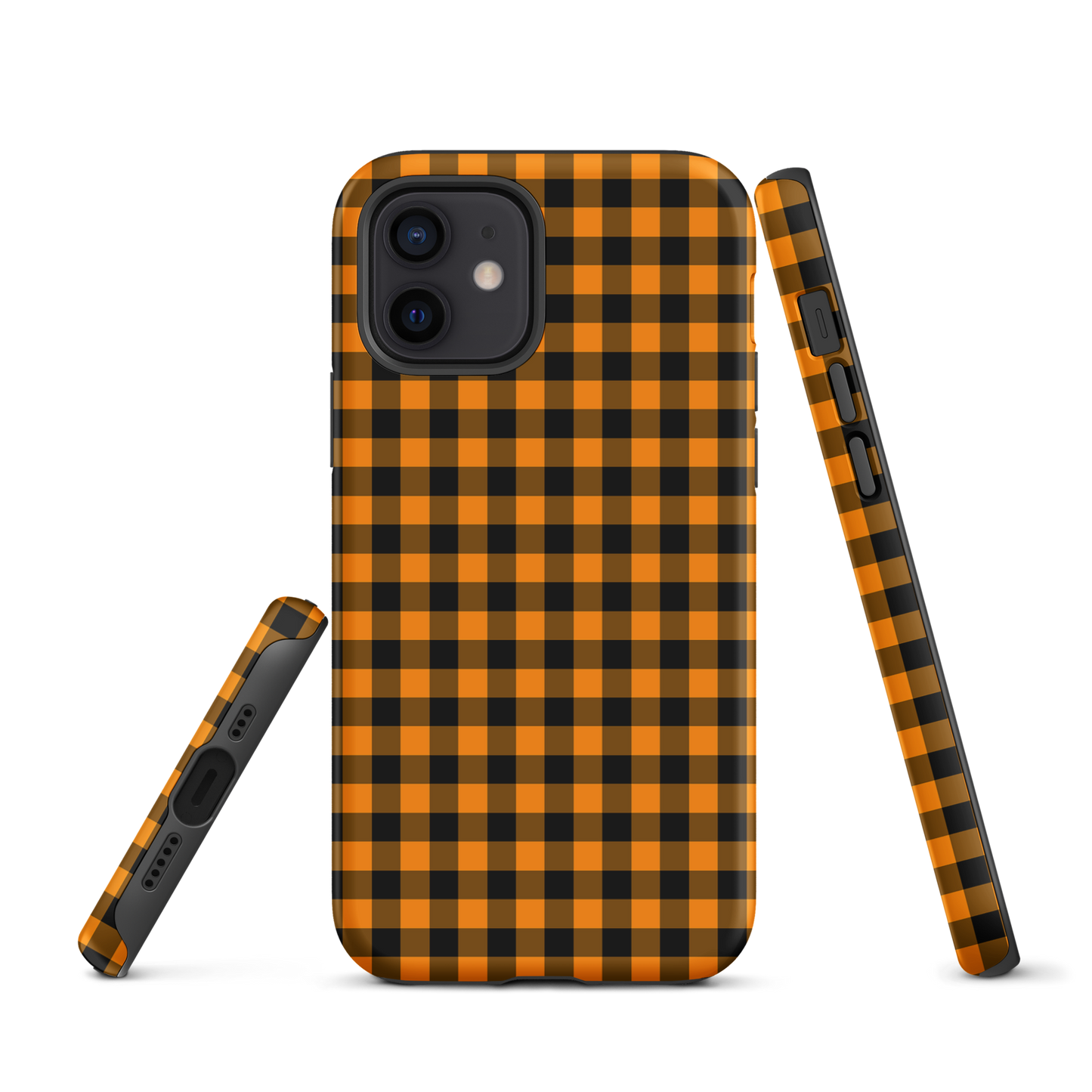 Black-and-orange gingham phone case for iPhone, Autumn theme design