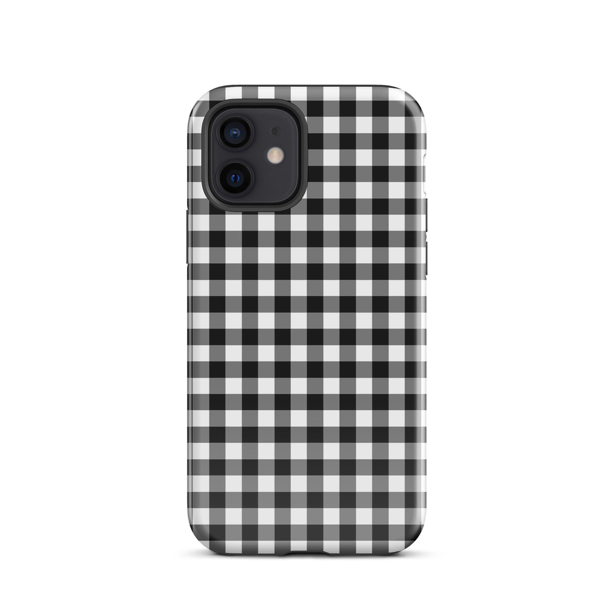 Phone Case with black and white gingham pattern for iPhone, blending style and protection.