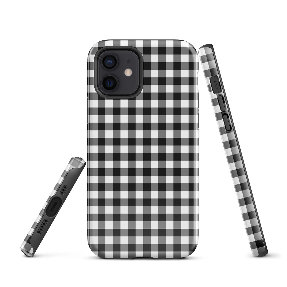 Phone Case for iPhone with black and white gingham pattern, combining style and protection.
