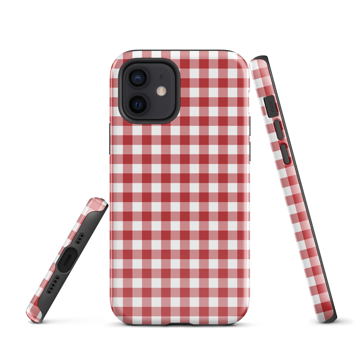 Phone Case with red-and-white gingham pattern for iPhone, stylish and protective accessory.