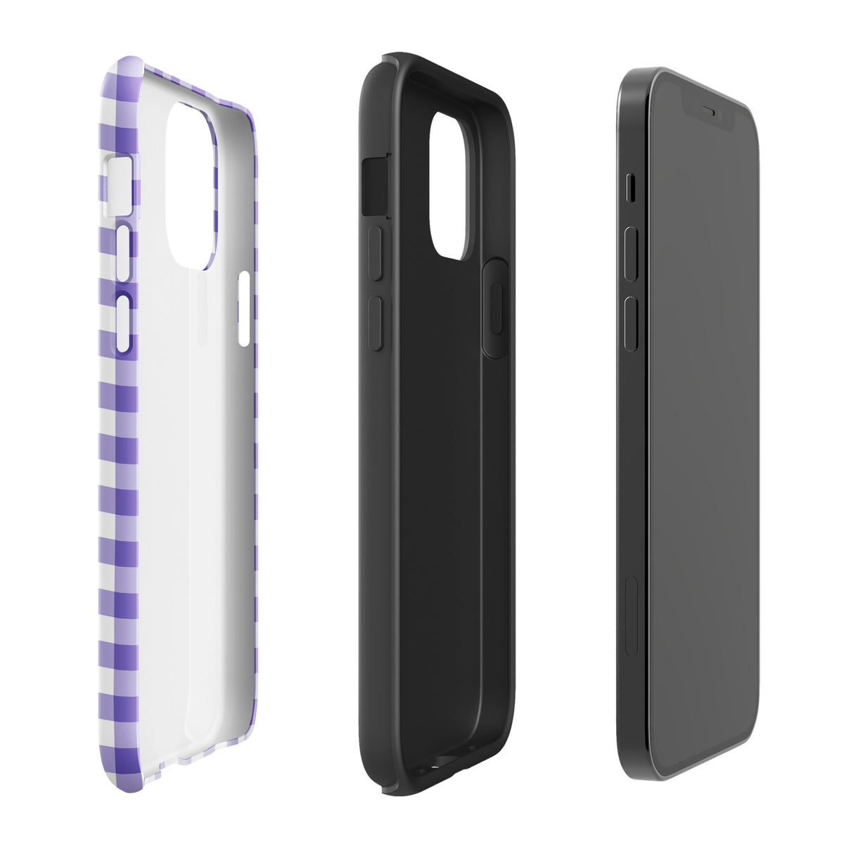 Phone Case for iPhone with purple and white gingham pattern, showcasing stylish protection and modern design.
