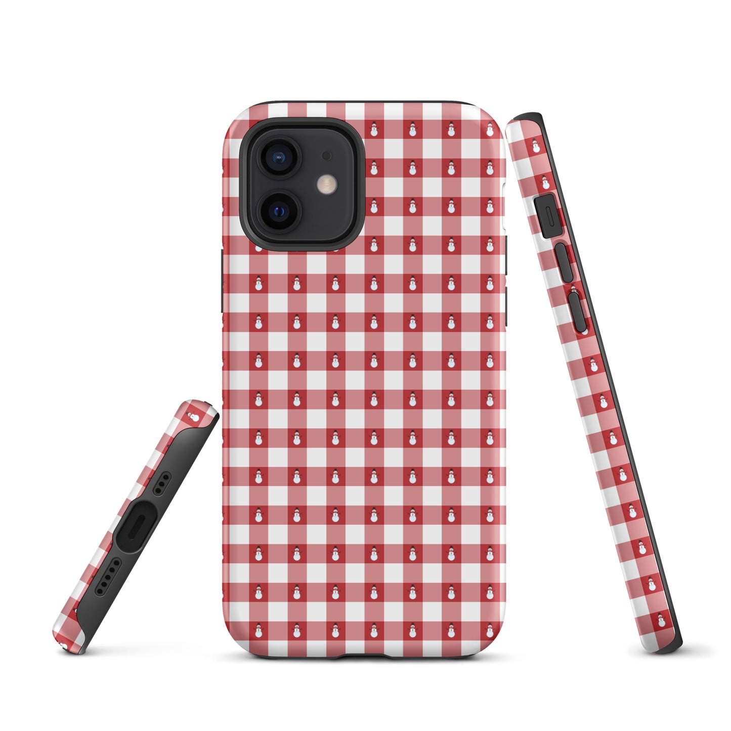 Phone Case for iPhone with red-white gingham snowman pattern, offering winter charm and device protection.