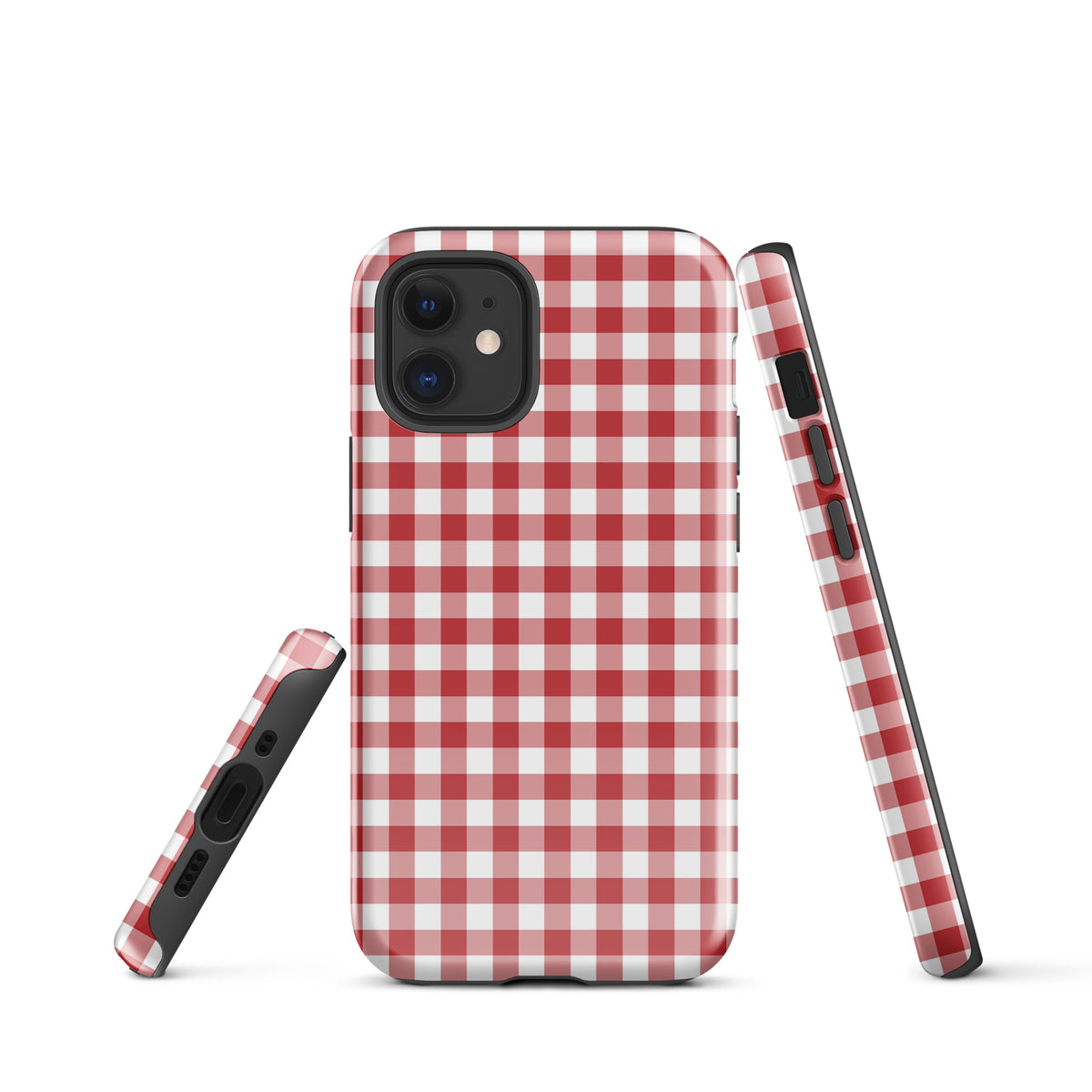 Phone Case with red-and-white gingham pattern for iPhone, blending style and protection.