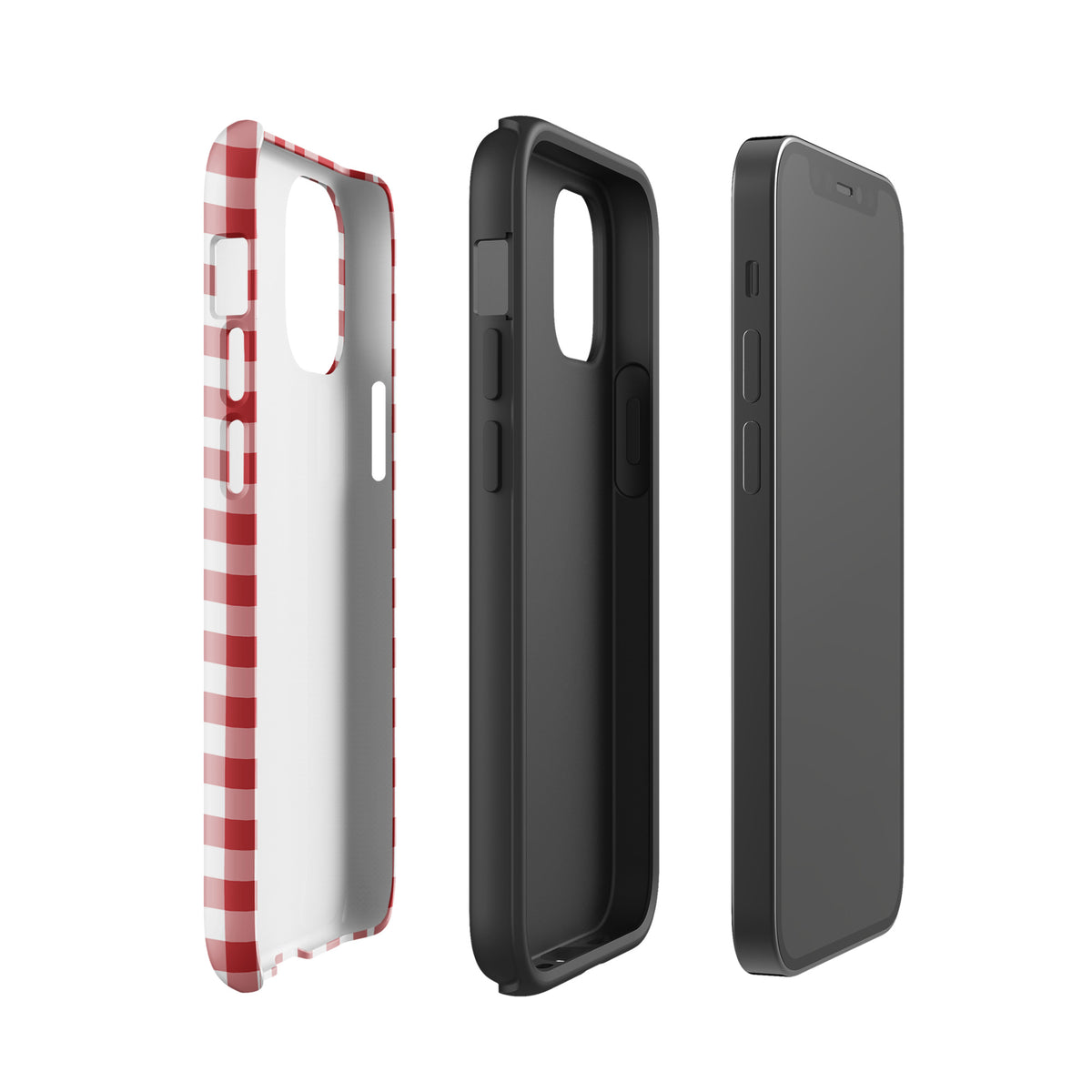 Phone Case for iPhone in red-and-white gingham pattern showcasing chic style and durability