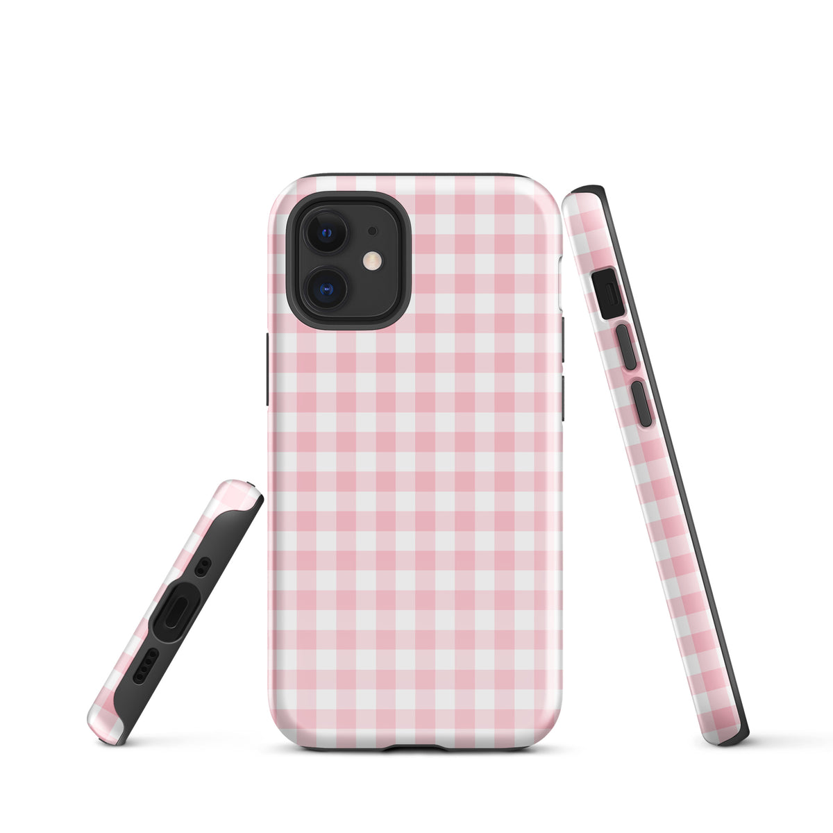 Phone Case for iPhone with pink and white gingham pattern, offering charm and protection.