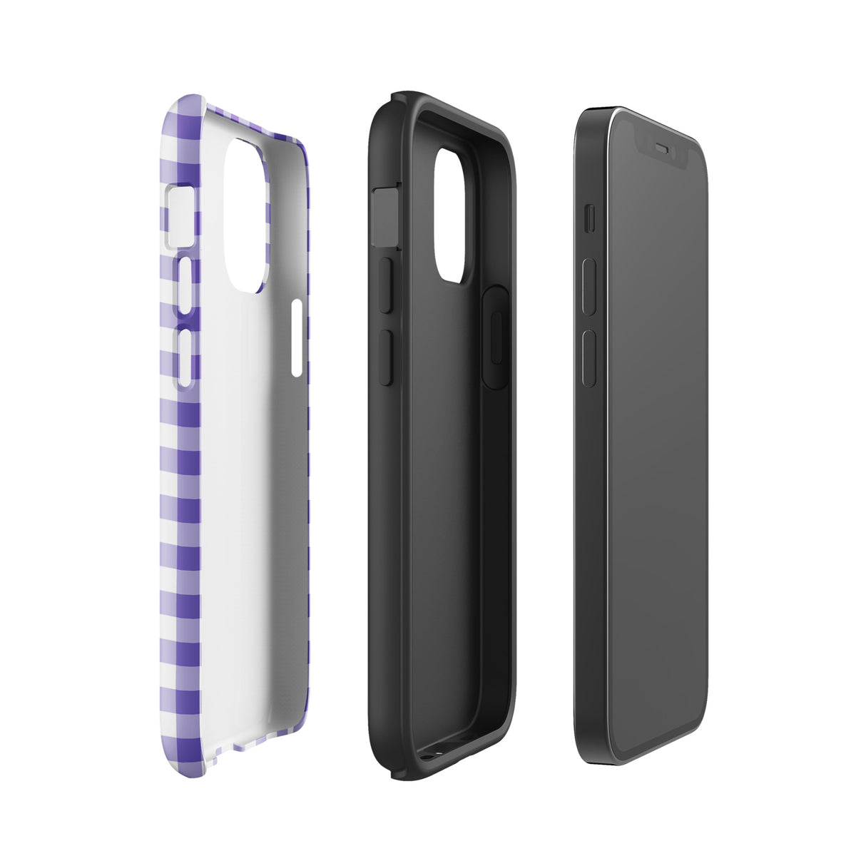 Phone Case with purple and white gingham pattern for iPhone, stylish and durable protection