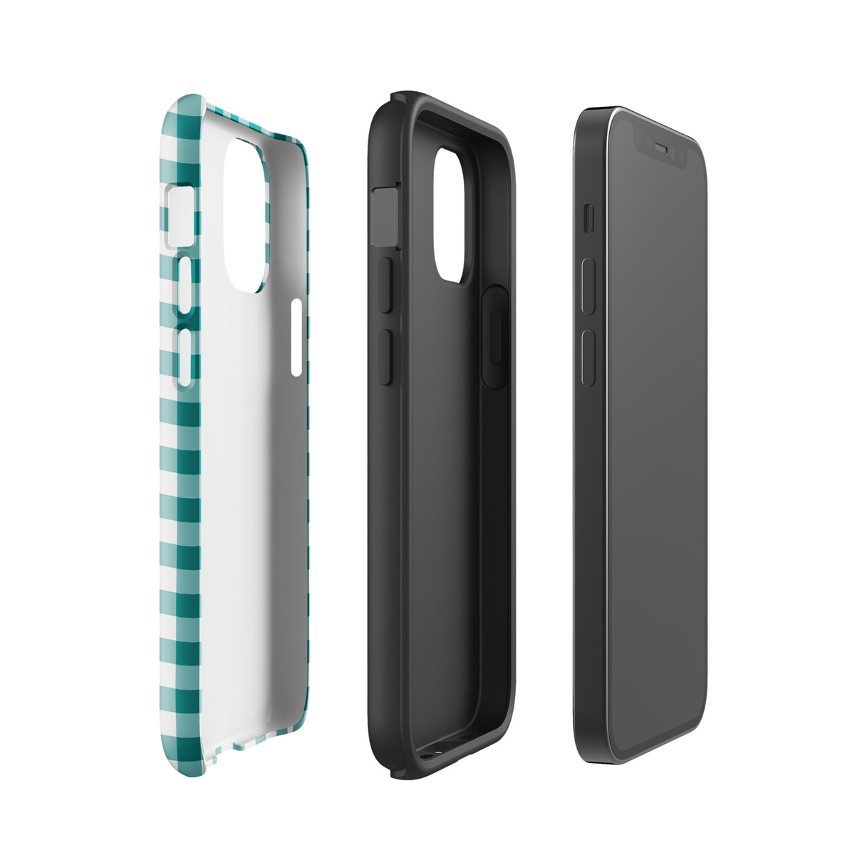 Phone Case with teal and white gingham pattern for iPhone, offering chic style and durable protection.