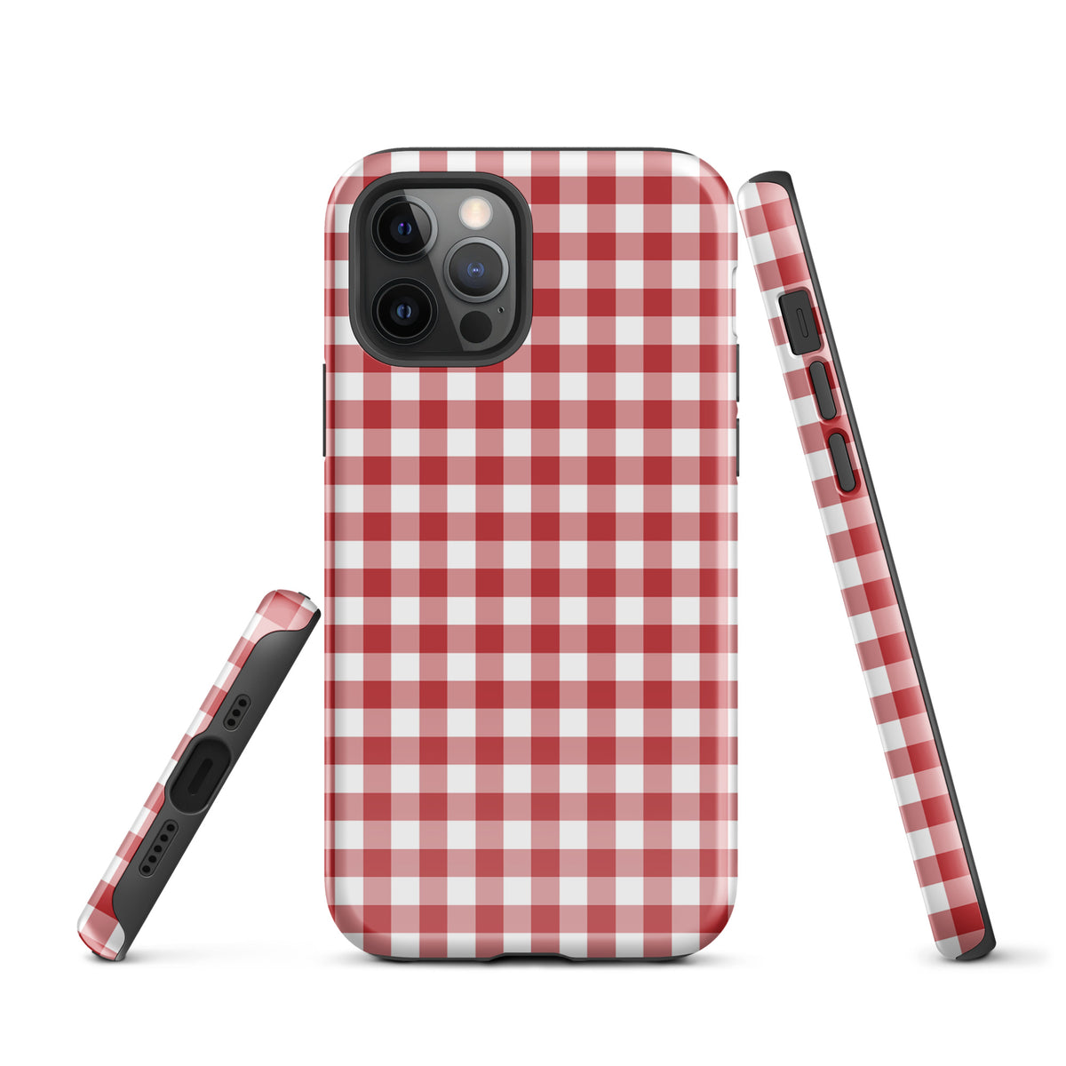 Phone Case for iPhone with red and white gingham pattern, blending charm with durability for a stylish accessory.