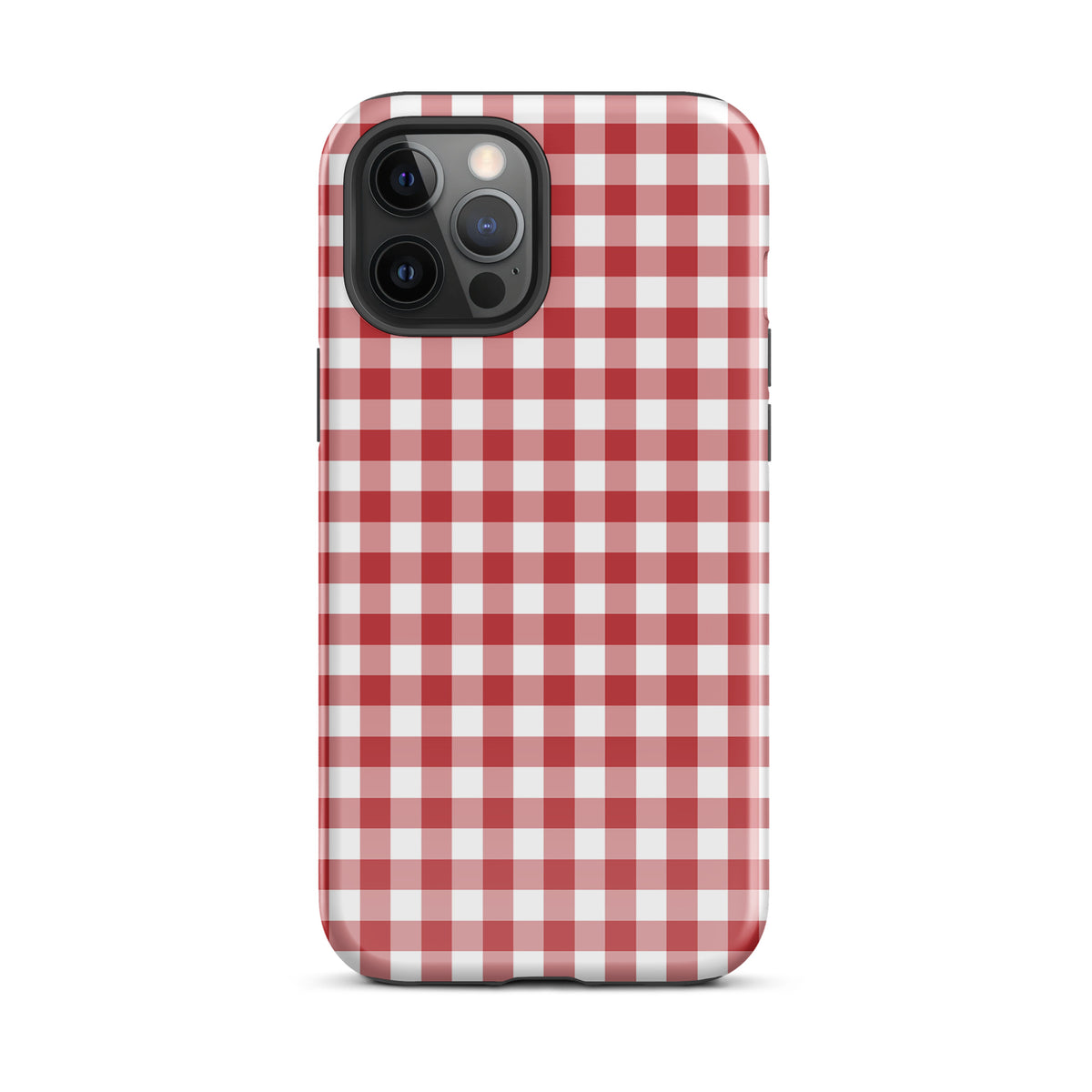 Phone Case with red-and-white gingham pattern for iPhone, combining style and protection.
