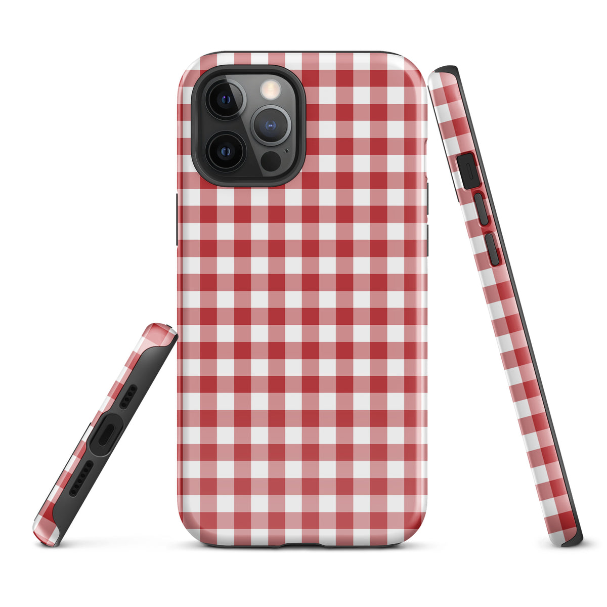 Phone Case for iPhone with red-and-white gingham pattern, offering stylish charm and durable protection.
