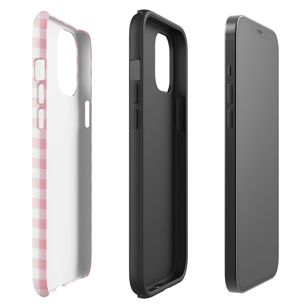 Phone Case for iPhone with pink-white gingham pattern, stylish and protective design.