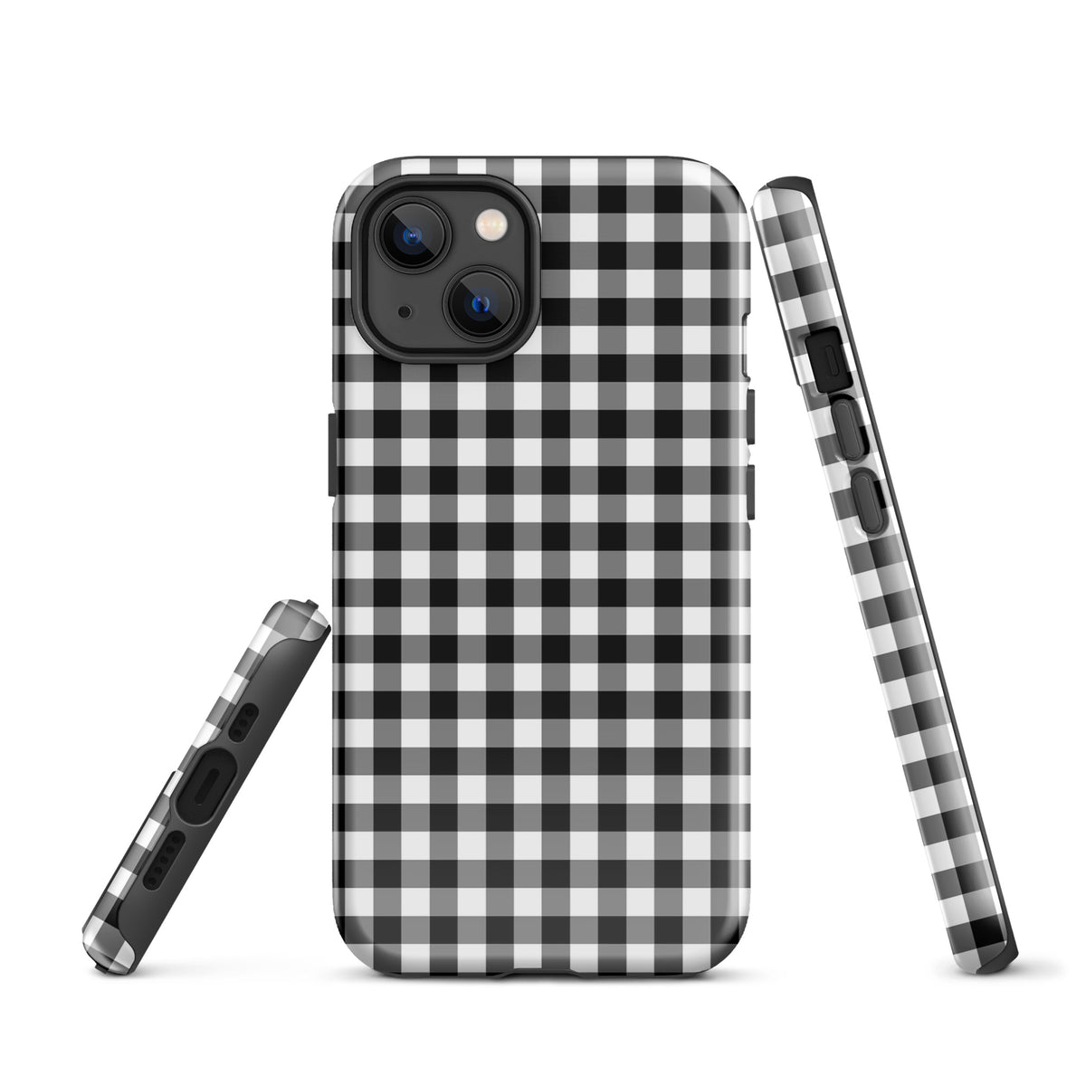Phone Case with black-and-white gingham pattern for iPhone, offering chic style and durable protection.