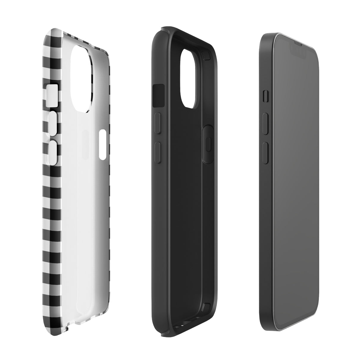 Phone Case for iPhone with black-and-white gingham pattern, showcasing stylish and durable design.