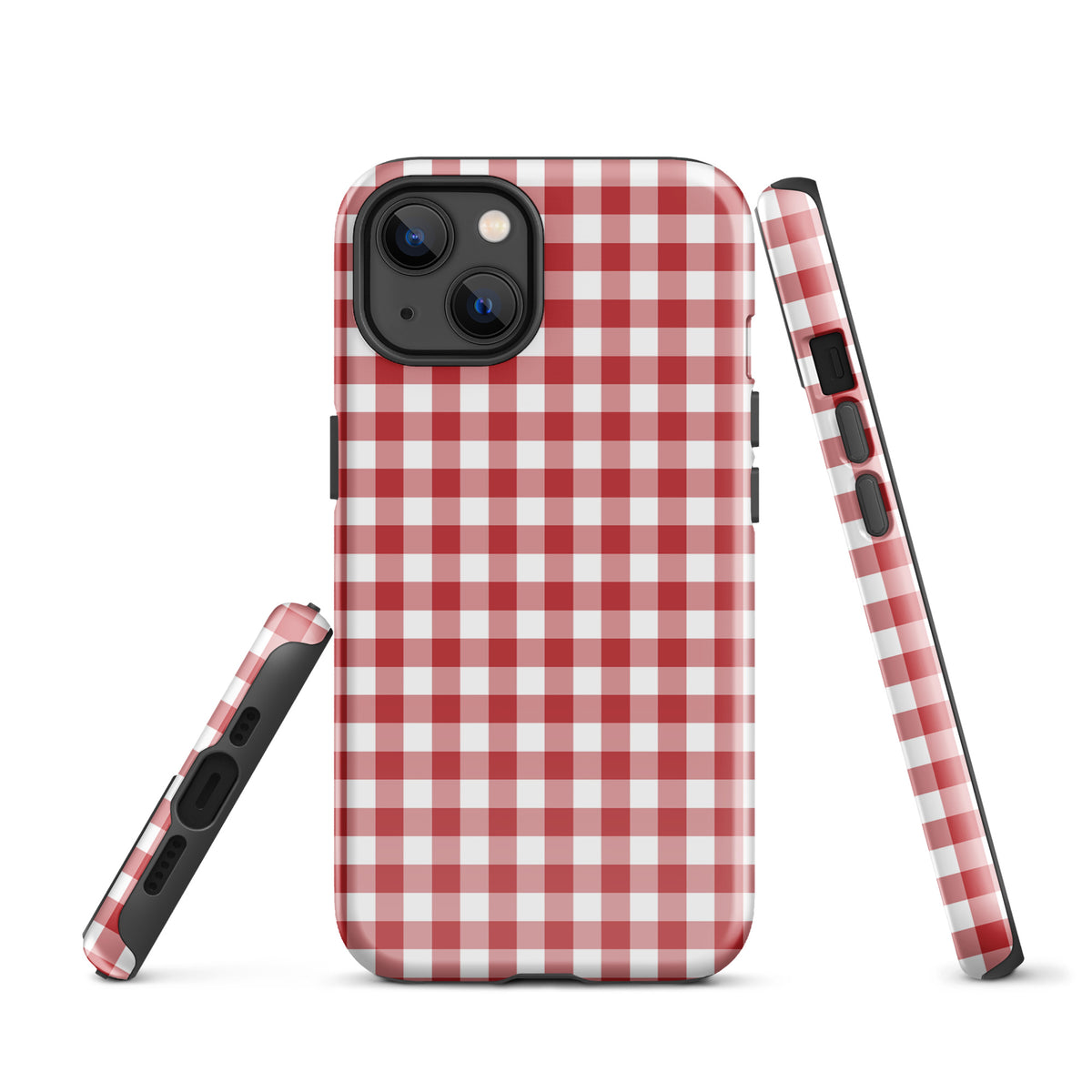 Phone Case for iPhone with red-and-white gingham pattern, offering stylish protection and durability.