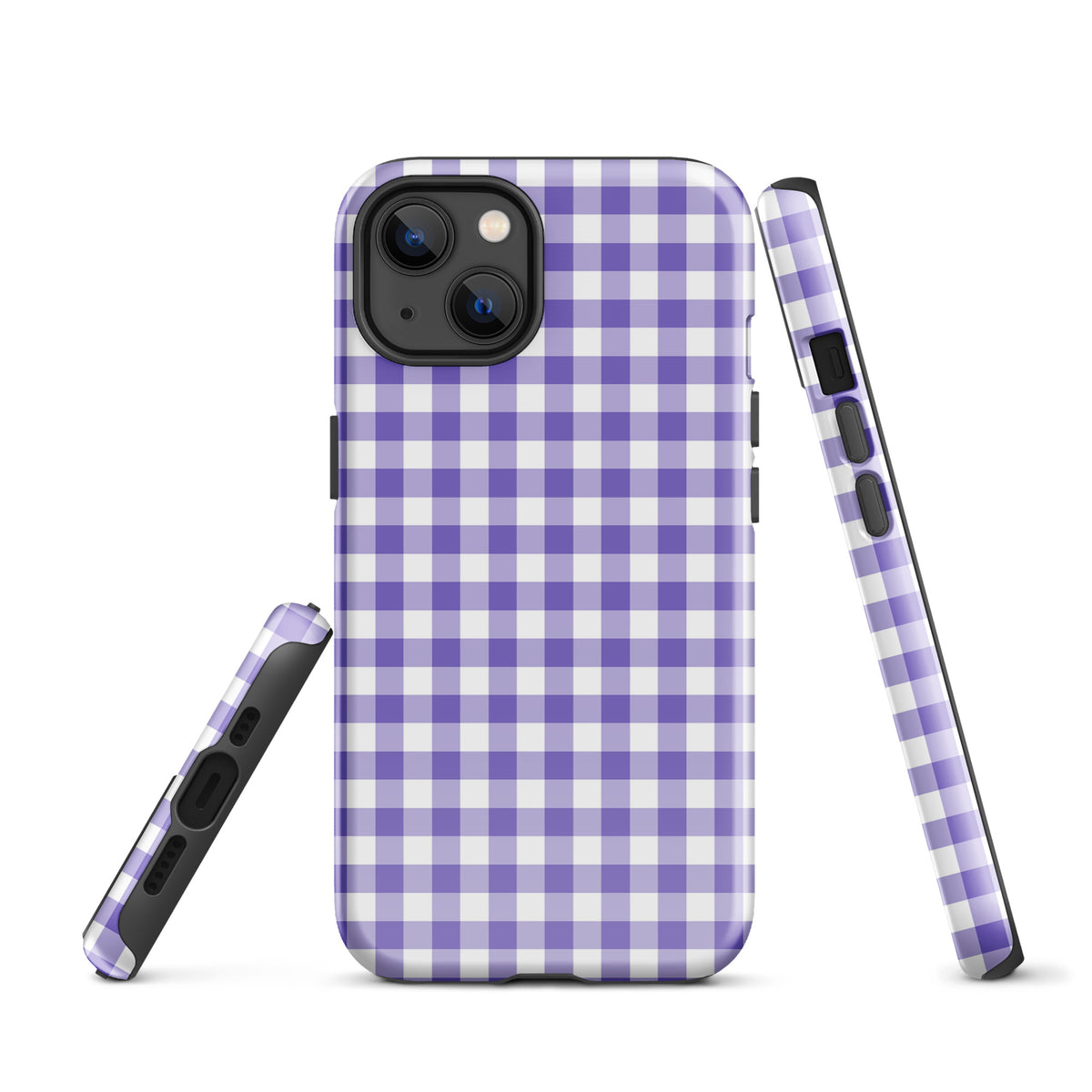 Phone Case with purple and white gingham pattern for iPhone, offering stylish protection and luxury design.