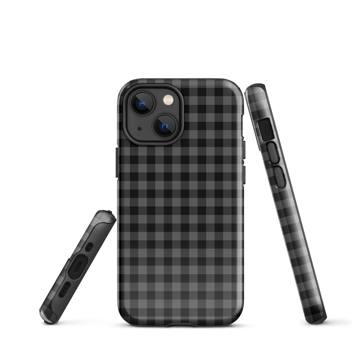 Black and charcoal gingham Phone Case for iPhone showcasing a stylish and durable design.