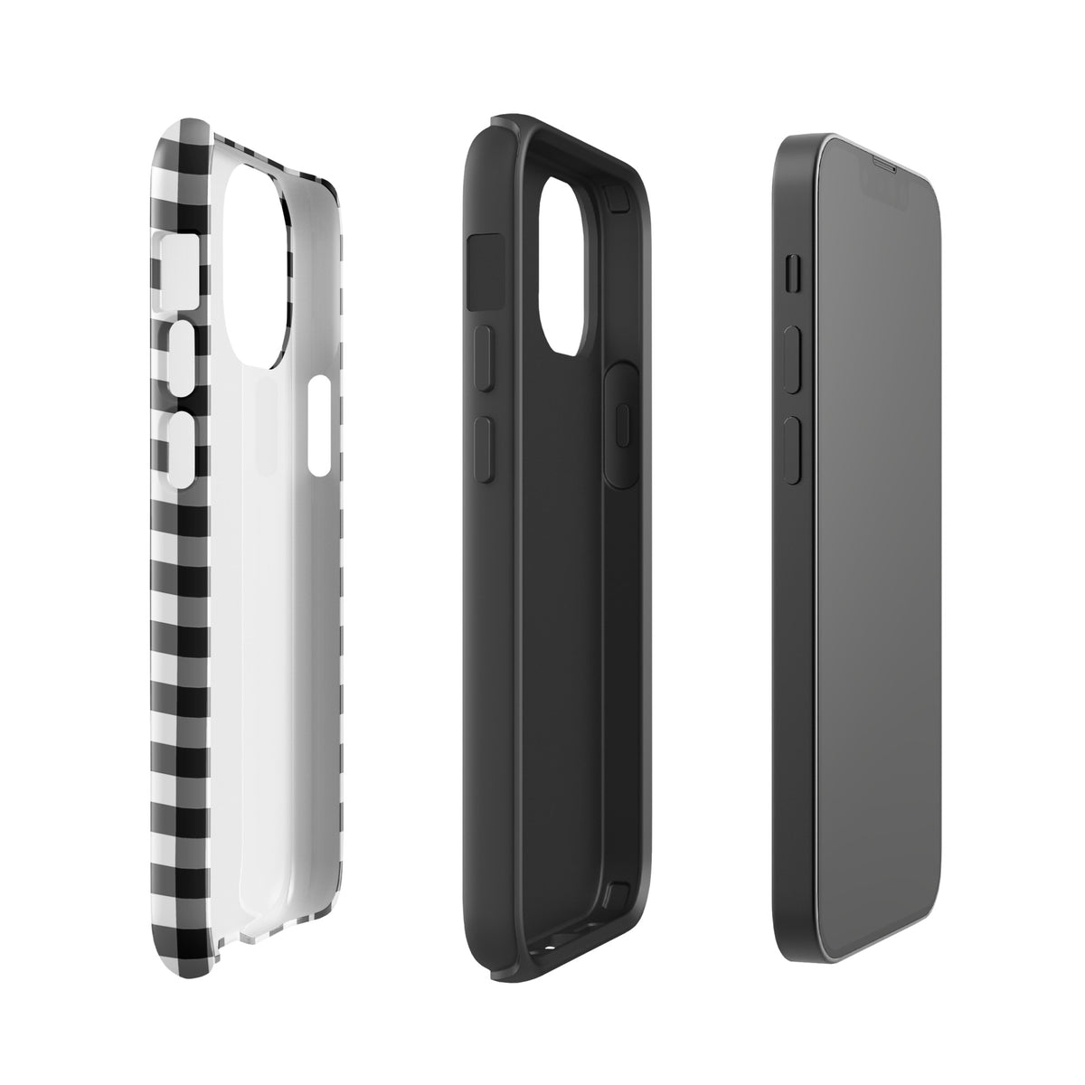 Phone Case for iPhone with black and white gingham pattern offering stylish protection
