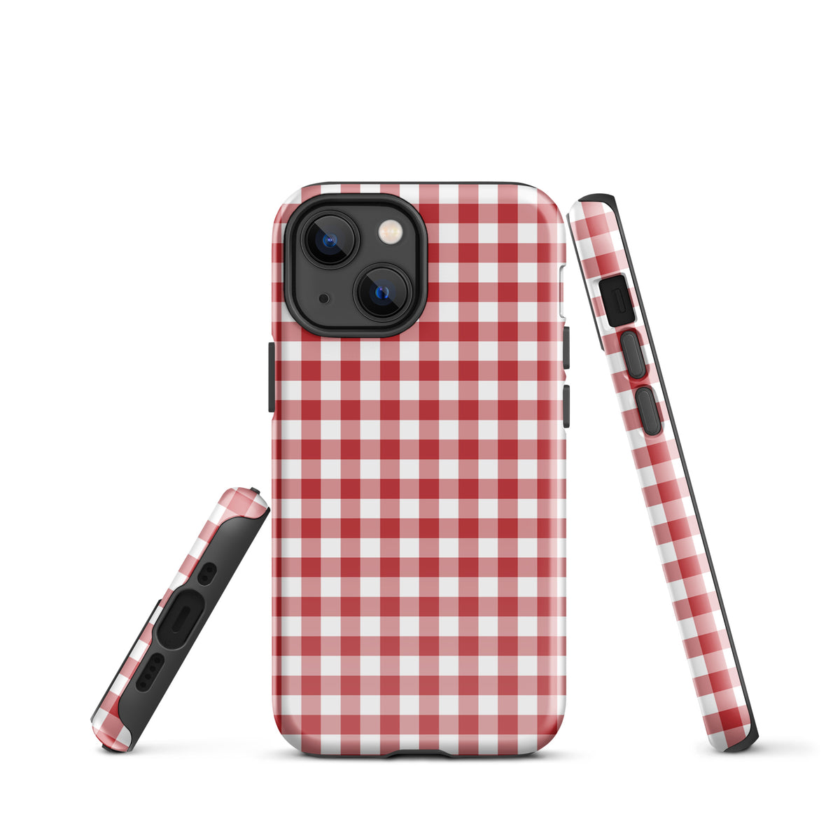 Phone Case with red and white gingham pattern for iPhone, offering both style and protection.