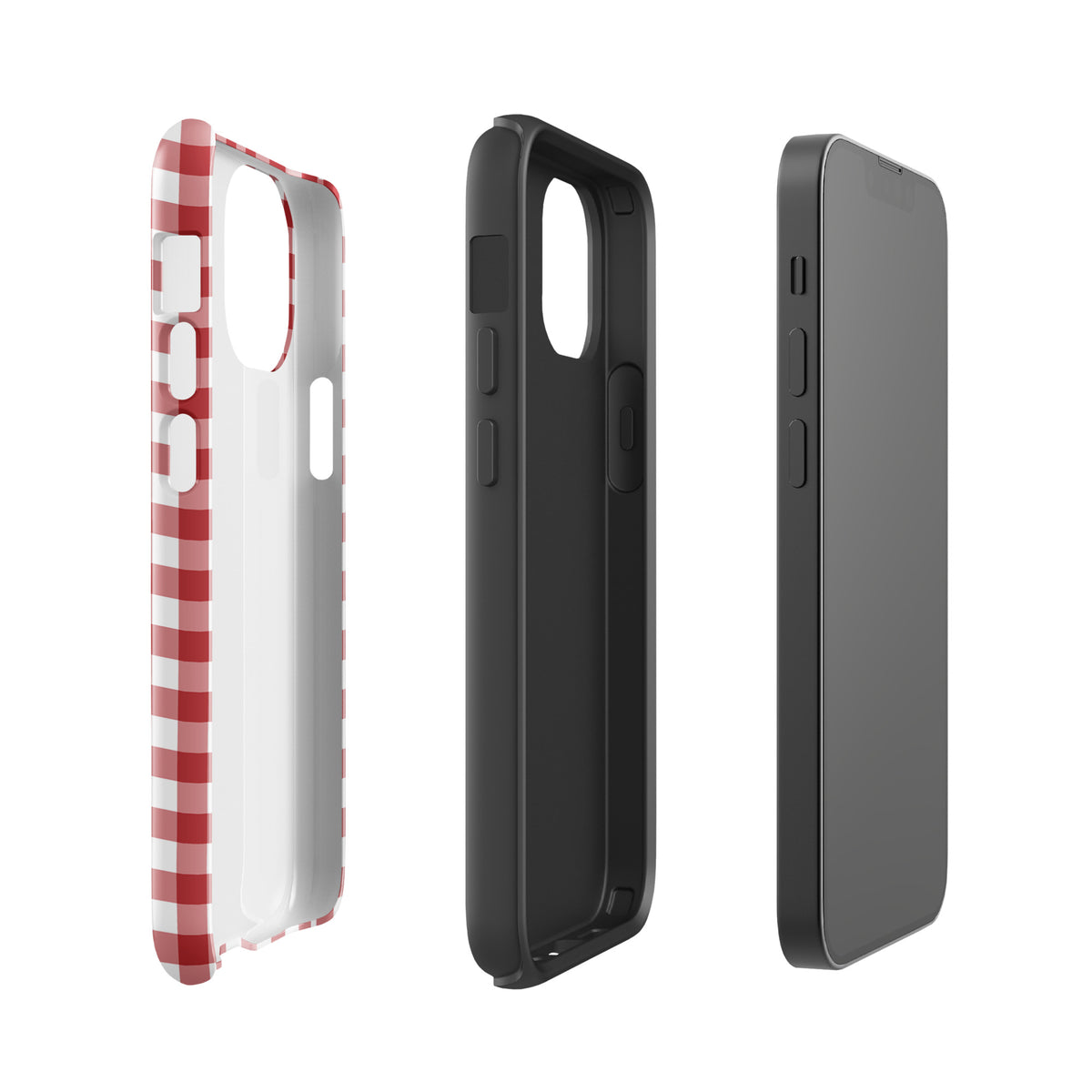 Phone Case for iPhone with red-and-white gingham pattern showcasing durable, stylish design for chic protection.