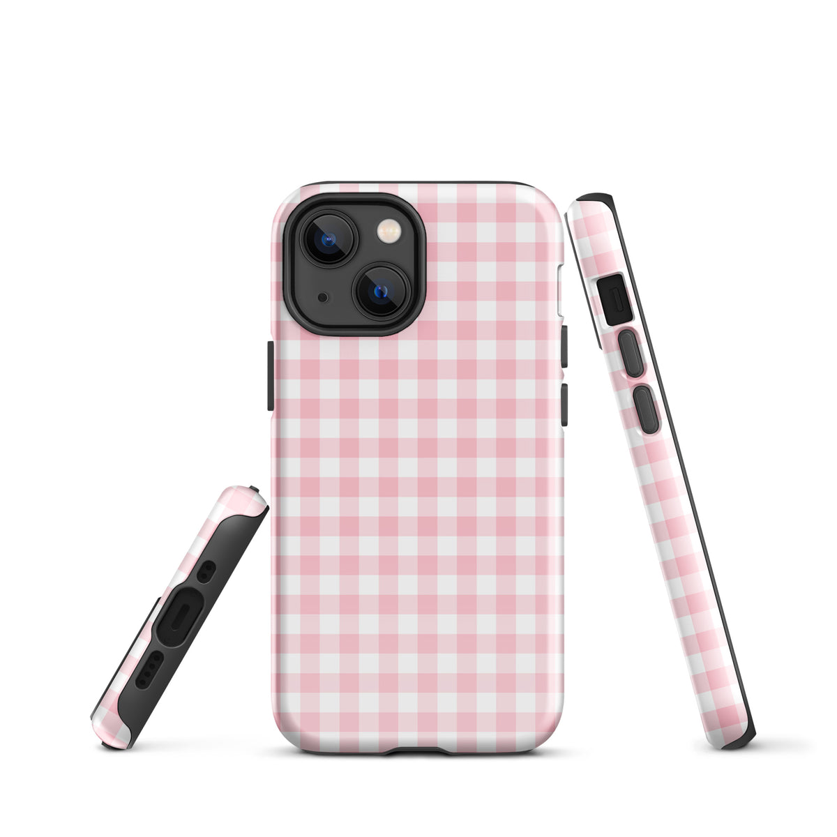 Phone Case with pink and white gingham pattern for iPhone, offering style and durability.