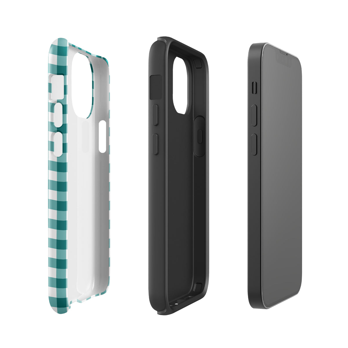 Teal and white gingham pattern Phone Case for iPhone showcasing design and protection.