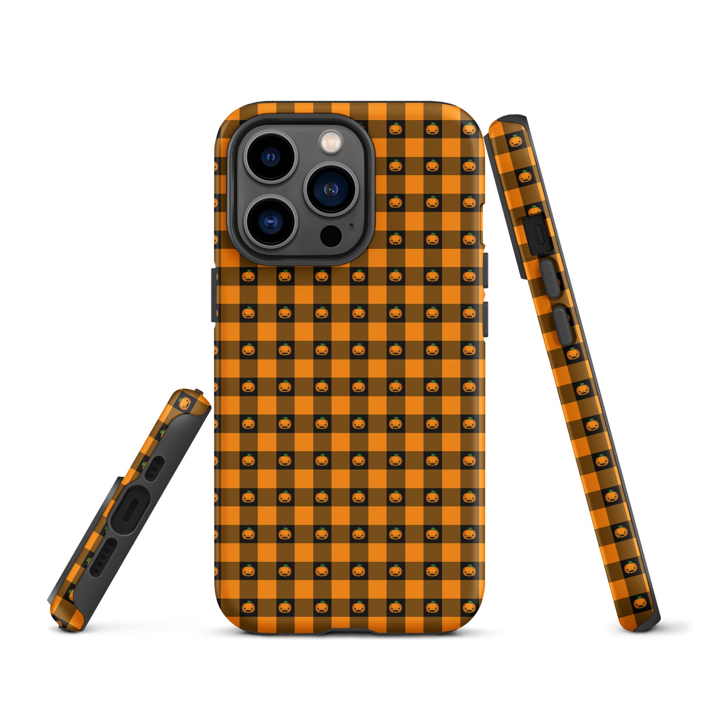 Phone Case for iPhone with playful pumpkin gingham Halloween design
