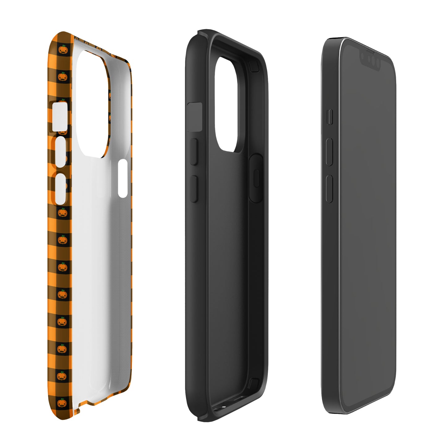 Phone Case for iPhone with playful pumpkin gingham Halloween design showcasing cute jack-o’-lanterns and festive charm.