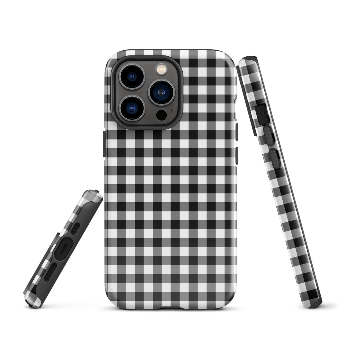 Phone Case with black and white gingham pattern for iPhone, combining style and protection.