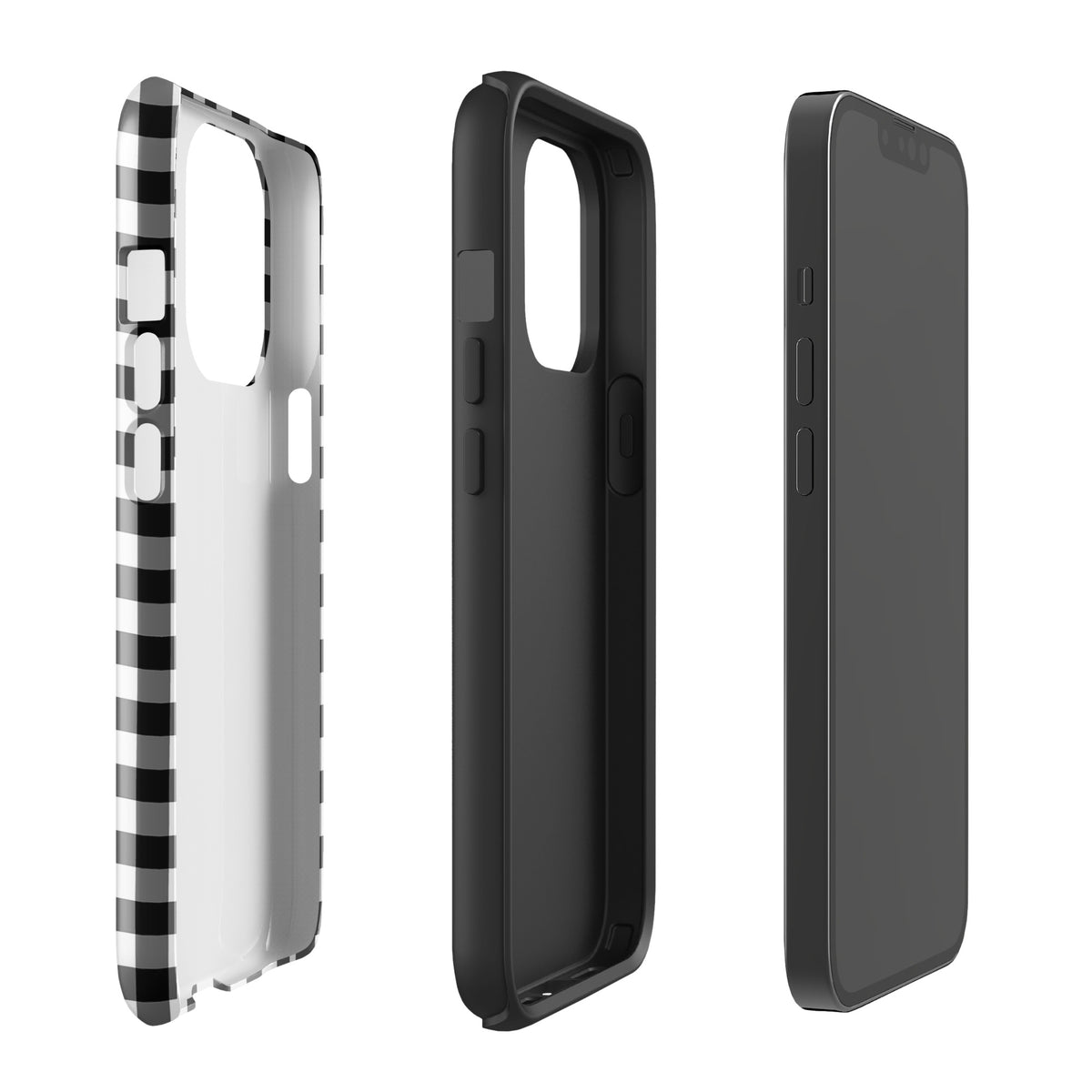 Phone Case with black-and-white gingham pattern for iPhone, featuring playful charm and durable protection.