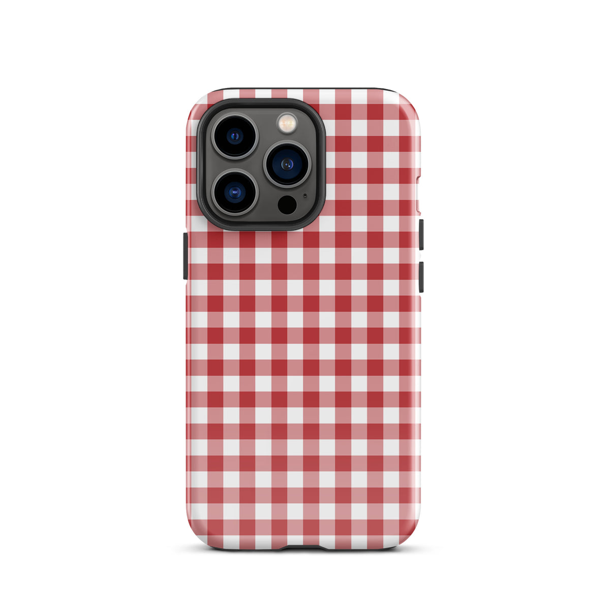 Phone Case with red and white gingham pattern for iPhone, offering style and protection.
