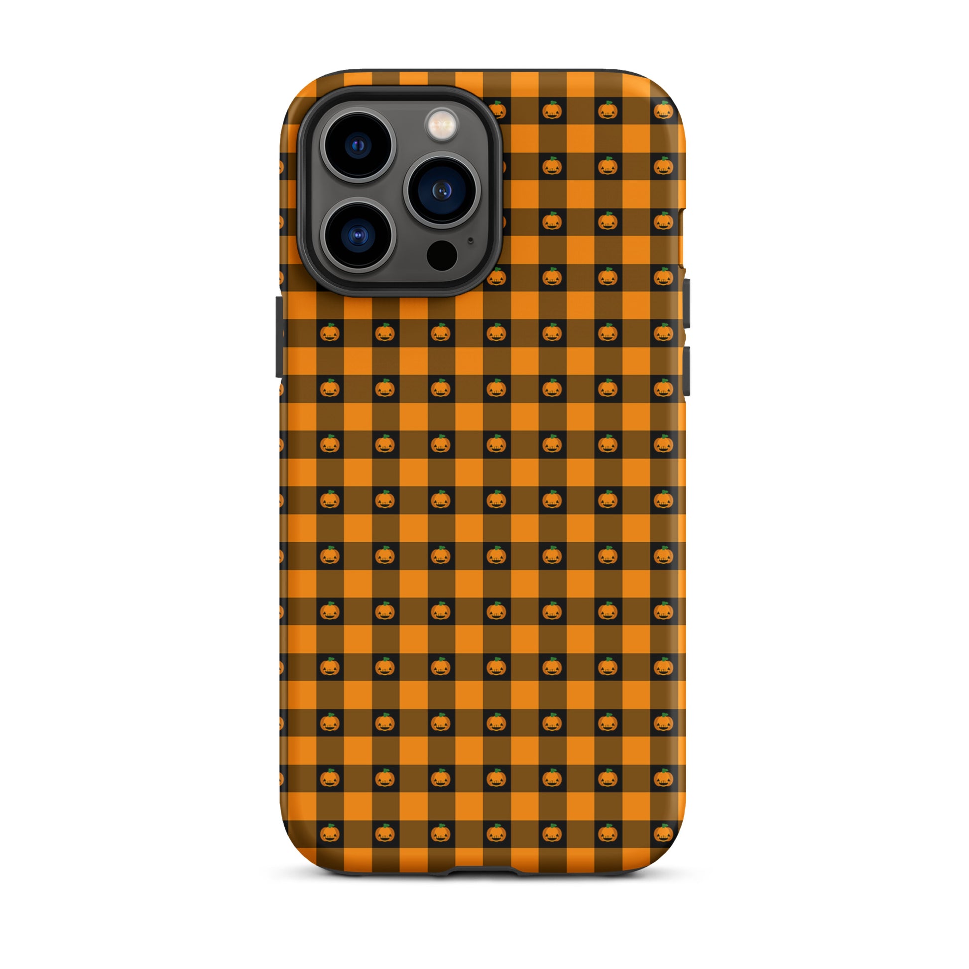 Phone Case for iPhone with Playful Pumpkin Gingham Halloween Design