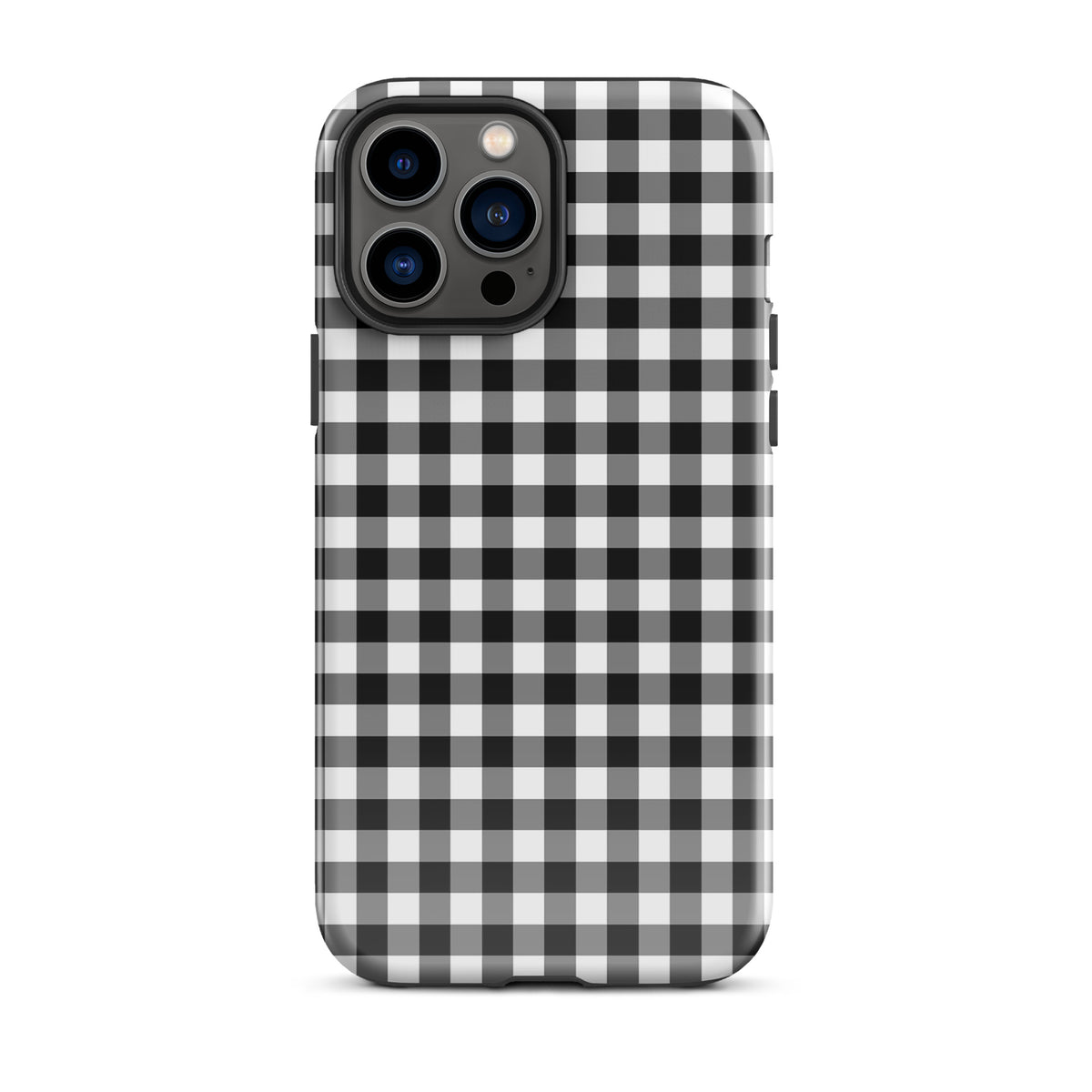 Phone Case for iPhone in black and white gingham pattern, offering stylish protection and durability.
