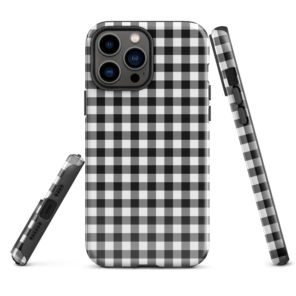 Phone Case for iPhone with black-and-white gingham pattern, offering stylish protection and chic design.