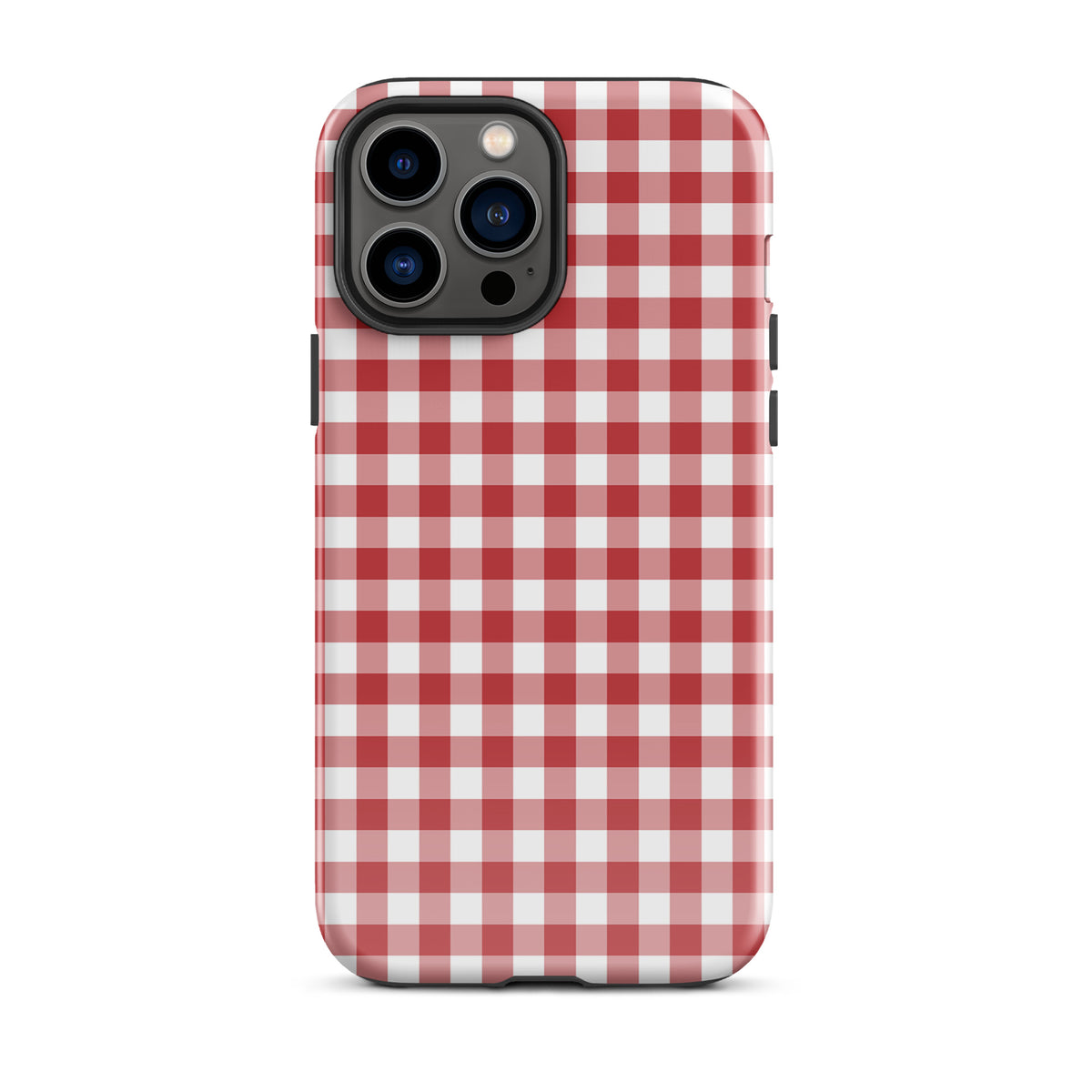 Phone Case for iPhone with red and white gingham pattern, offering charming style and luxury protection.